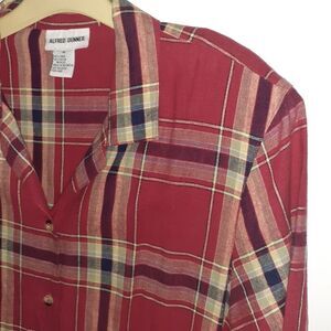 Alfred Dunner Shirt Women's 16 Red Plaid Linen Blend Tunic Top xl